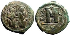 Ancient Coins - Justin II & Sophia AE28 Follis.  year 8.  Antioch