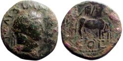Ancient Coins - Titus AE20 Pisidia, Antioch. Priest holding vexillum and plowing with yoke of oxen