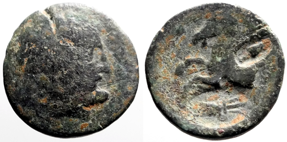 Pisidia, Termessos AE19.5 Zeus / forepart Horse. thunderbolt, spearhead ...