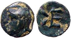 Ancient Coins - Troas, Kebren AE9 head of Satrap / Monogram