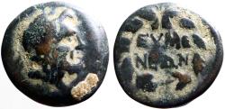 Ancient Coins - Phrygia, Eumenia AE16 Zeus / City name in wreath