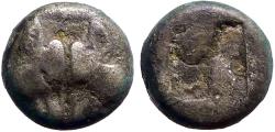 Ancient Coins - Lesbos, Silver AR9 Diobol Two boar heads confronted / Incuse square