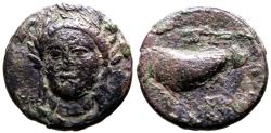 Ancient Coins - Aeolis, Grynion AE16 Facing Apollo / Mussel Shell