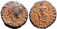 Ancient Coins - Theodosius I AE17 Constantinopolis seated facing