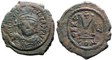 Ancient Coins - Maurice Tiberius AE28 Follis. Constantinople. year 5