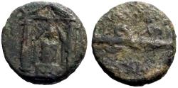 Ancient Coins - Perge, Pamphylia AE15 Cult statue of Artemis in temple / bow & quiver