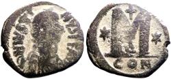 Ancient Coins - Justinian I AE29 Follis. 3 cross. Constantinople