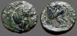 Ancient Coins - Troas. Ophrynion AE10. Zeus / Warrior crouching w. shield & spear