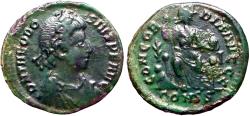 Ancient Coins - Theodosius I AE19 Constantinopolis seated. Constantinople