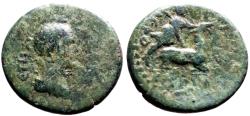 Ancient Coins - Lydia, Hierocaesarea AE16 Pseudo-autonomous. Artemis kneeling on back of stag right