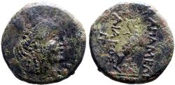 Ancient Coins - Phrygia, Apameia AE15 Turreted Tyche / Marsyas playing aulos