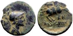 Ancient Coins - Uncertain mint AE12 helmeted Athena / Horseman galloping w. spear