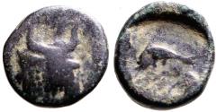 Ancient Coins - Thrace, Byzantion AE11 Bull's Head / Dolphins