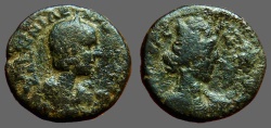Ancient Coins - Herennia Etruscilla AE19  Judaea, Caesarea Maratima.  Turreted Tyche