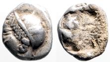 Ancient Coins - Ionia, Phokaia. AR10 Diobol. Athena / quadripartite incuse
