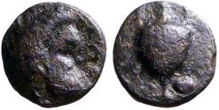 Ancient Coins - Cilicia, Nagidos AE8 Satyr / Amphora