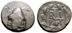 Ancient Coins - Troas, Birytis AE12 Kabeiros w. pileos / Club in wreath