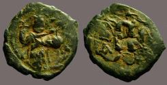 Ancient Coins - Constans II AE23 Follis. Overstruck with same image and also of earlier follis.   