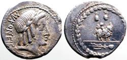 Ancient Coins - Roman Republic. M. Fonteius Denarius.  Cupid seated on goat