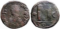 Ancient Coins - Justinian I  AE30 Follis. Constantinople.  crescent