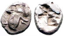 Ancient Coins - Ionia, Phokaia or Teos AR10 Diobol.  Griffin / Incuse square