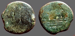 Ancient Coins - Roman Republic AE31 as.  Janus / Galley Prow.  ROMA   