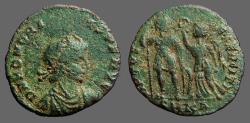 Ancient Coins - Honorius AE3 Victory holds wreath over Honorius.  