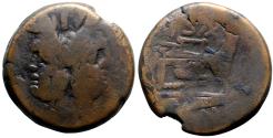 Ancient Coins - Roman Republic AE30 as. Cluvius Saxula. Janus / Galley Prow