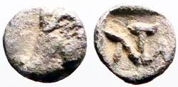 Ancient Coins - Caria, Latmos AR5 Tetartemorion. head right / Civic monogram