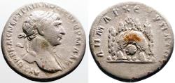 Ancient Coins - Trajan AR21 Didrachm. Cappadocia, Caesarea. Mt. Argaios w. cult statue in grotto