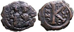 Ancient Coins - Justin II & Sophia AE24 Half Follis. Constantinople year 8