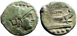 Ancient Coins - Roman Republic AE20 Triens. Minerva / Galley prow