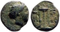 Ancient Coins - Kyzikos, Mysia AE12 Kore Soteira / Tripod Altar