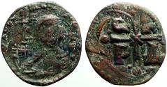 Ancient Coins - Romanus IV AE27 Follis. Christ / ornamented Cross