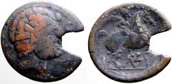 Ancient Coins - Spain, Kelse AE30 male head w. dolphins / Horseman w. palm