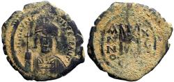 Ancient Coins - Maurice Tiberius AE29 Follis  Constantinople. year 15