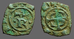 World Coins - Sicily, Manfred von Hohenstaufen, AE15 Denaro. Rare.  Messina