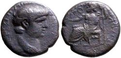 Ancient Coins - Nero AE16 Phrygia, Amorium. Zeus seated w. thunderbolt