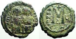 Ancient Coins - Justin II & Sophia AE27 Follis.  Constantinople.  year 5