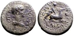 Ancient Coins - Lydia, Hierocaesarea AE15 Pseudo-autonomous. Artemis kneeling on back of stag right