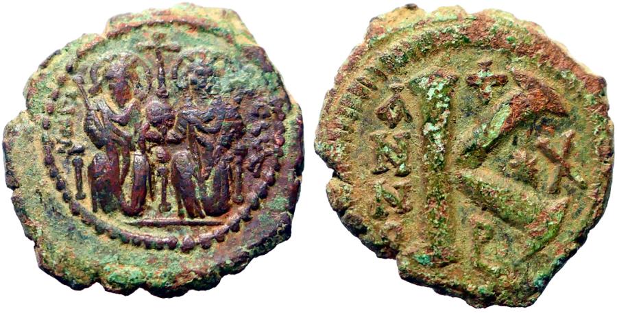 Ancient Coins - Justin II & Sophia AE24 1/2 Follis.  year 10.  Antioch