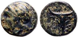 Ancient Coins - Troas, Assos AE10.5 Athena in Attic helmet / Bull's head facing