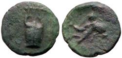 Ancient Coins - Caria, Iasus AE13 Lyre / Hermias swimming w. dolphin