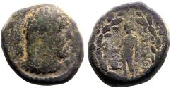 Ancient Coins - Sardes, Lydia AE16 Herakles / Apollo w. bird & laurel branch.