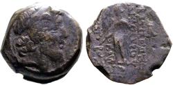 Ancient Coins - Seleukid. Demetrios II AE18 Apollo standing holding arrow, grounded bow