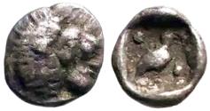 Ancient Coins - Ionia, Miletos AR5 Tetartemorion. Roaring Lion / Eagle within incuse square