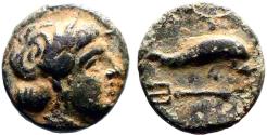 Ancient Coins - Islands off Caria, Nysiros AE10 Aphrodite / Dolphin & trident