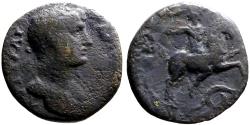 Ancient Coins - Hadrian AE17 Baris, Pisidia. Hadrian horseback, spearing serpent