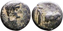 Ancient Coins - Tiberius AE16 Macedon. Philippi. Colonists plowing w. oxen