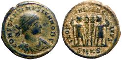 Ancient Coins - Constantine II as Caesar AE18 Soldiers & signa
